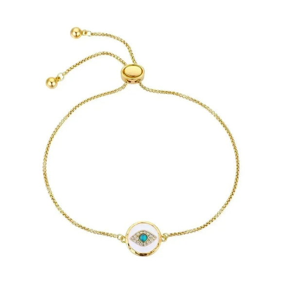 Eye UNWRITTEN Gold Plated Cubic Zirconia Coin Adjustable Bolo Bracelet,NWT - Picture 1 of 2